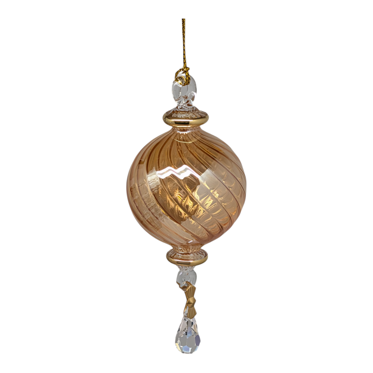 Egyptian Glass Amber Globe with Crystal Drop Ornament