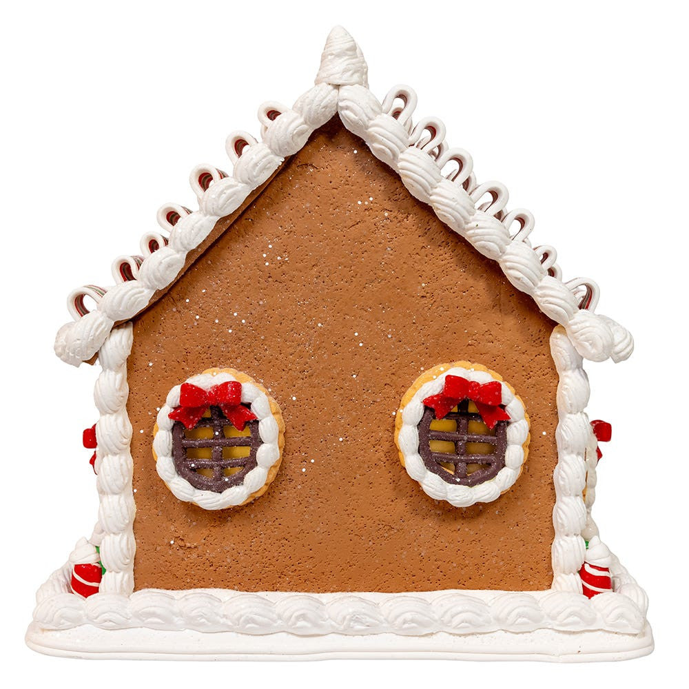 Lighted Gingerbread House With Ribbon Candy Roof - 9 Inch