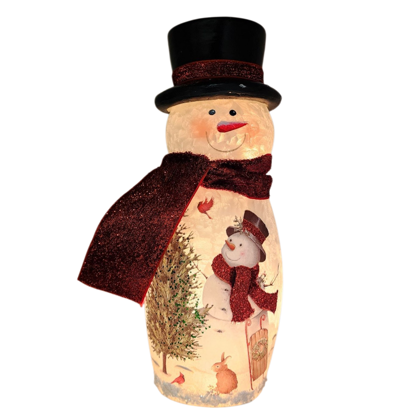Lighted Glass Vase - Delightful Snowman  -9 Inches tall