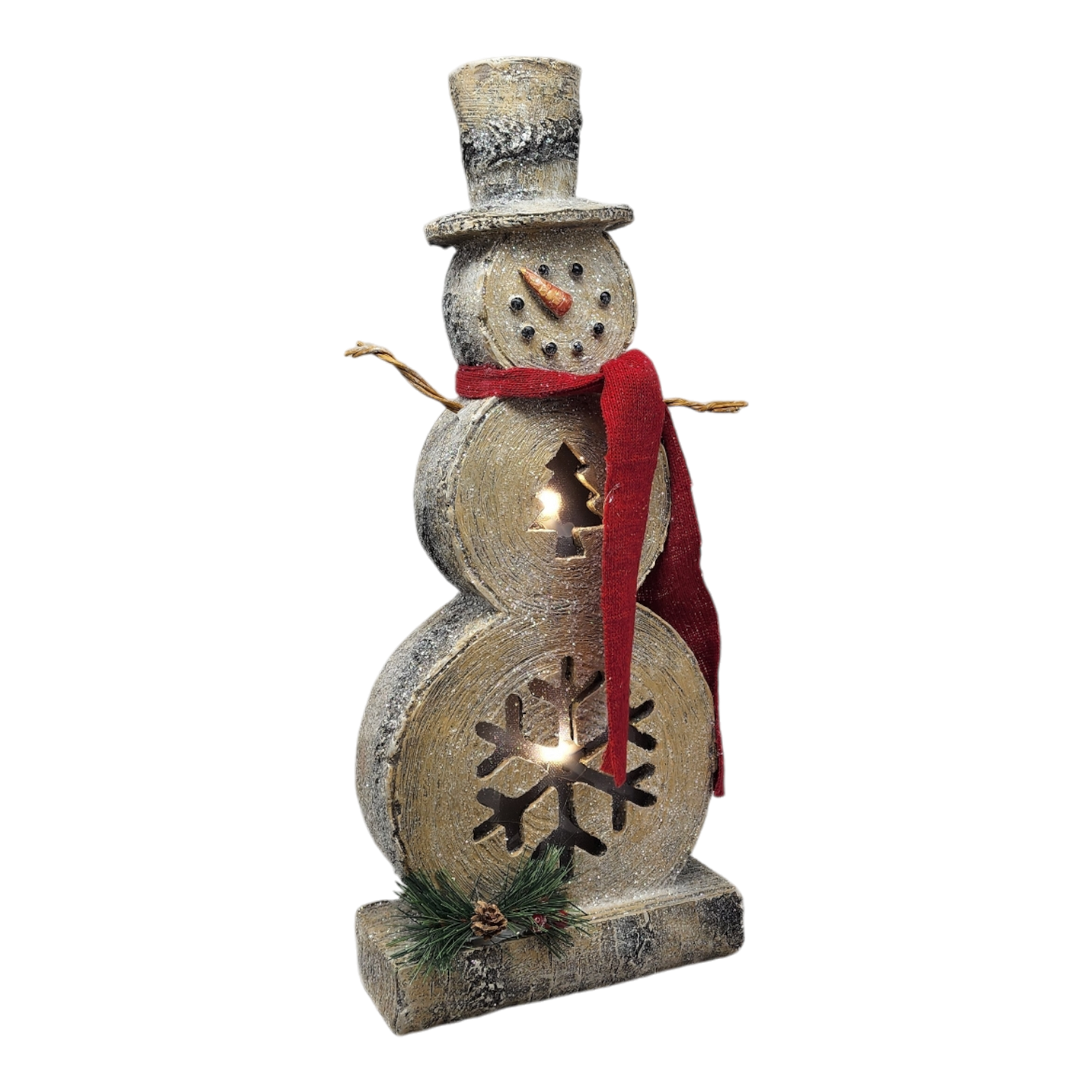 Lighted Log-Style Snowman Figurine - Tree