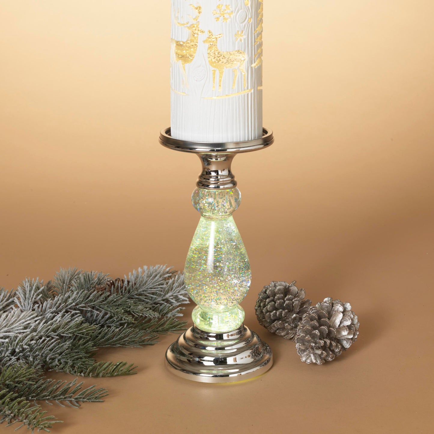 Lighted Spinning Waterglobe Candle Pedestal