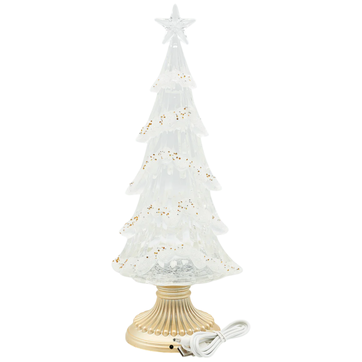Lighted Swirl Tree with Gold Crystals & Base