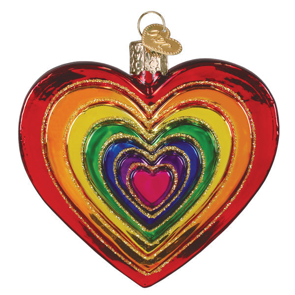 Rainbow Heart Glass Blown Ornament