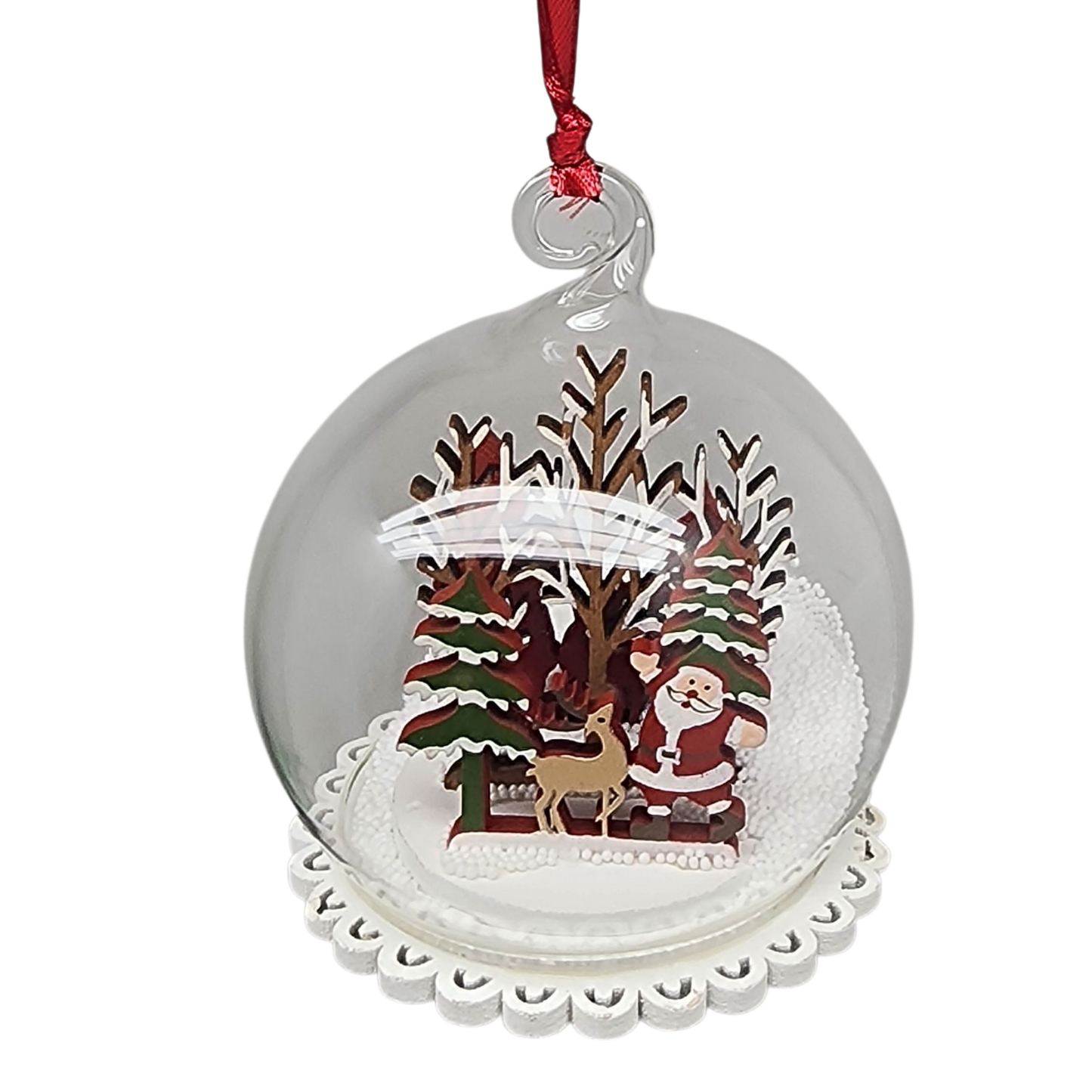 Glass Snow Ball Scene Ornament - Santa and Friends