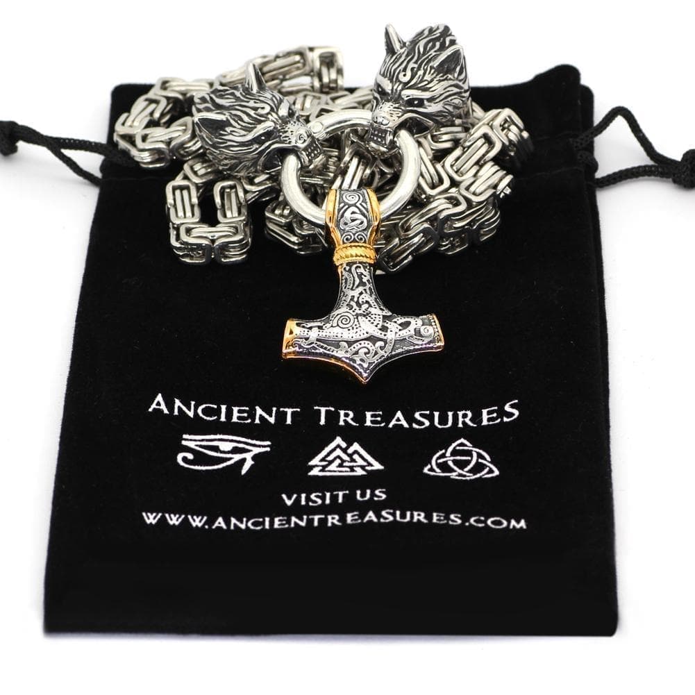 Vikings Wolf Mjolnir Stainless Steel King Chain Necklace