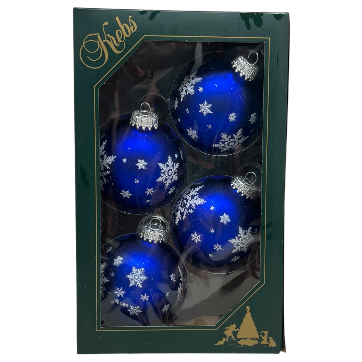 Krebs Value Glass Ball 4 pack - Snowflakes on Matte Blue