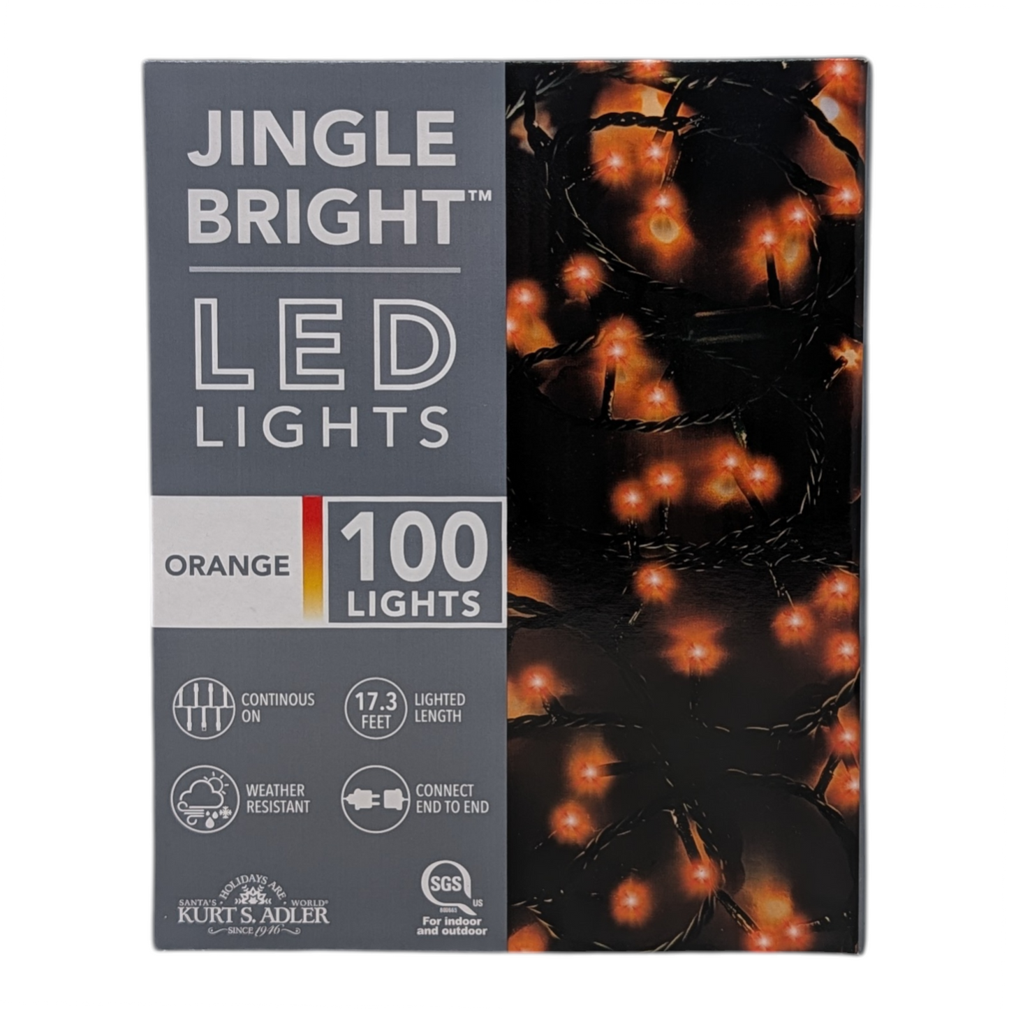 Jingle Bright 100 LED Light Set - Orange - Green Wire