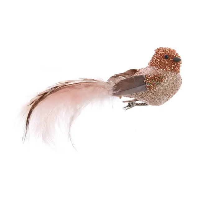 Pink Glittered Bird with Beaded Head – Two by Seven Inches