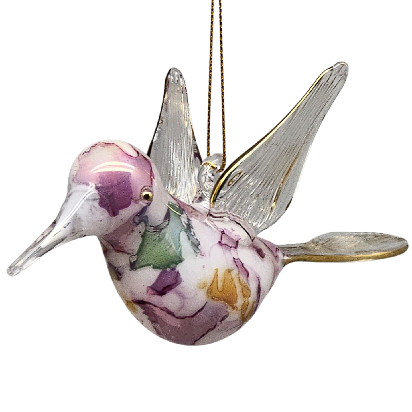 Blown Glass Hummingbird - Lilac Marble