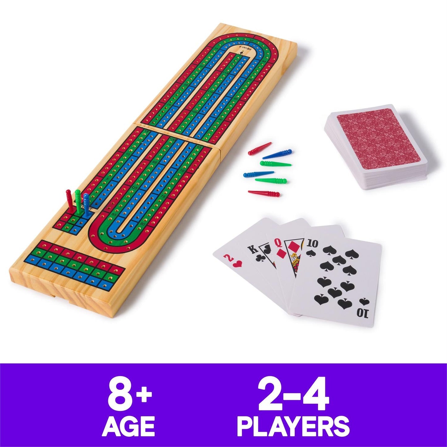 Classic Solid Wood Cribbage Board with Cards and Pegs