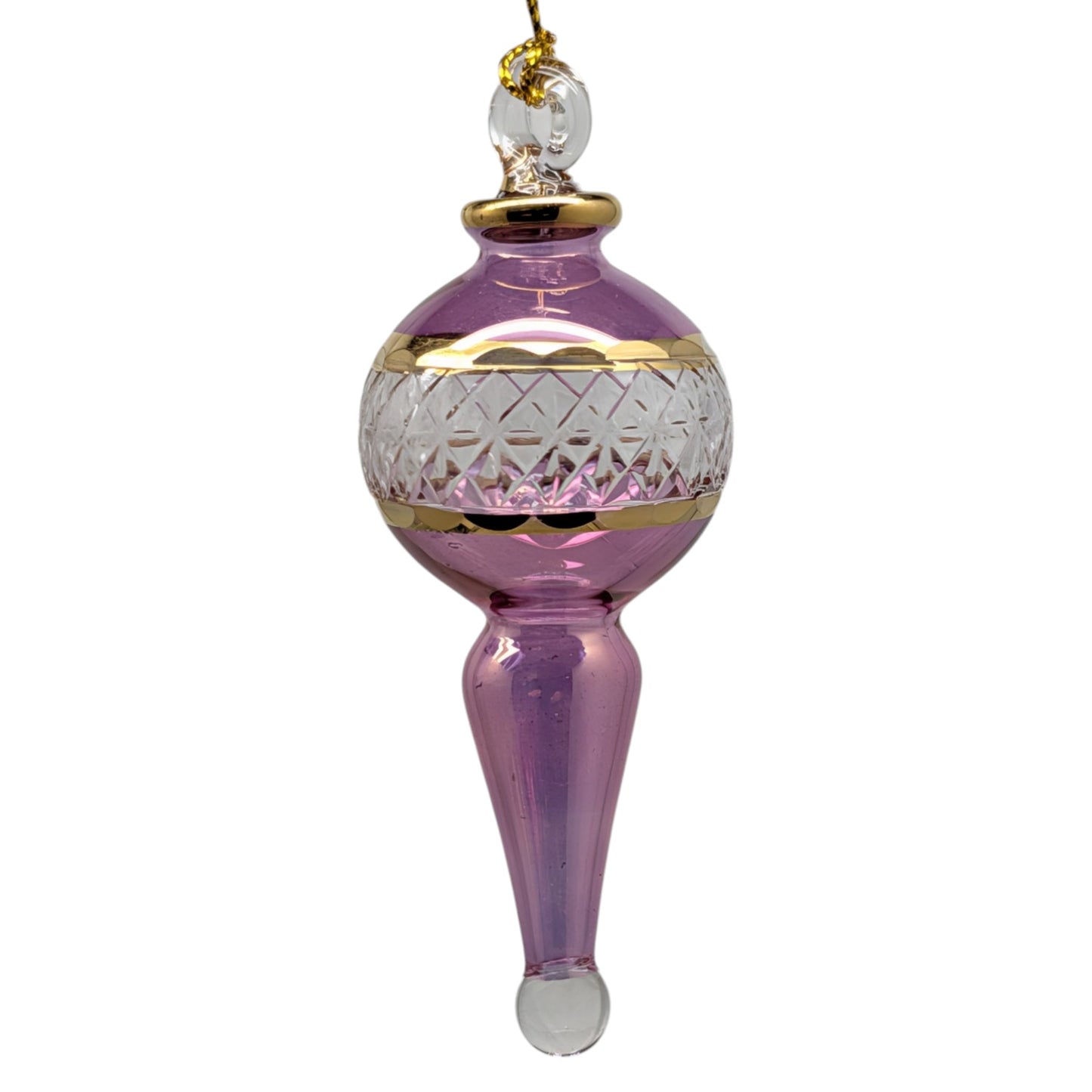 Lattice Glass Ornaments With Gold Accents - Pink Ball with Finial