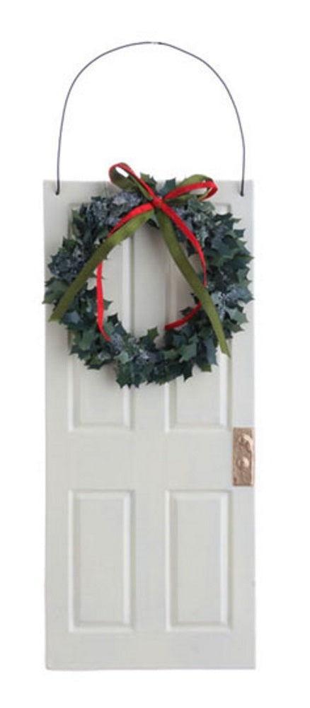 10 Inch Door with Wreath Ornament White