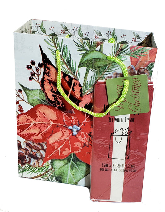 Traditional Gift Bag With Matching Tissue - Medium - Foil Poinsettia