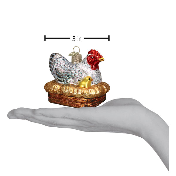 Hen On Nest Glass Ornament