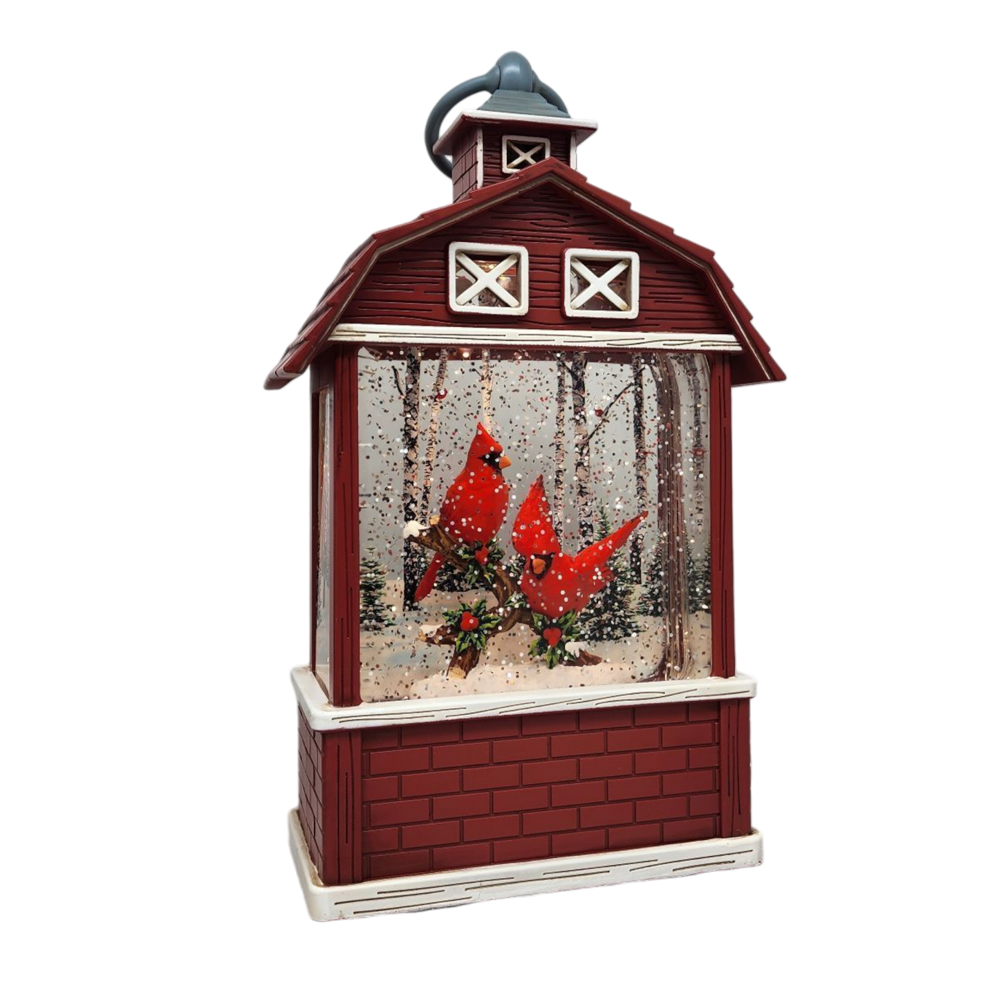 Lighted Barn Spinning Waterglobe - Cardinals