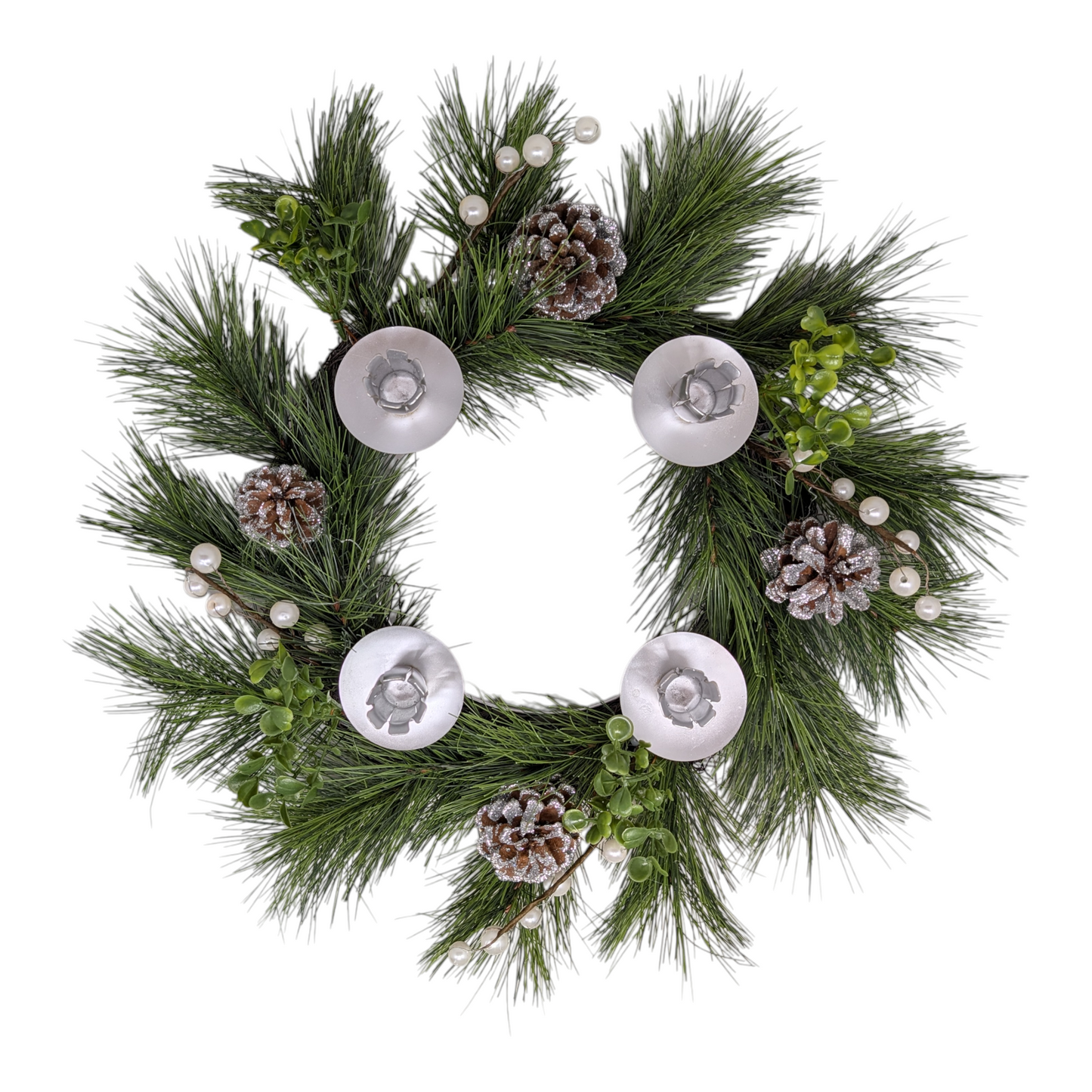 14 Inch Silver Advent Wreath With Pine