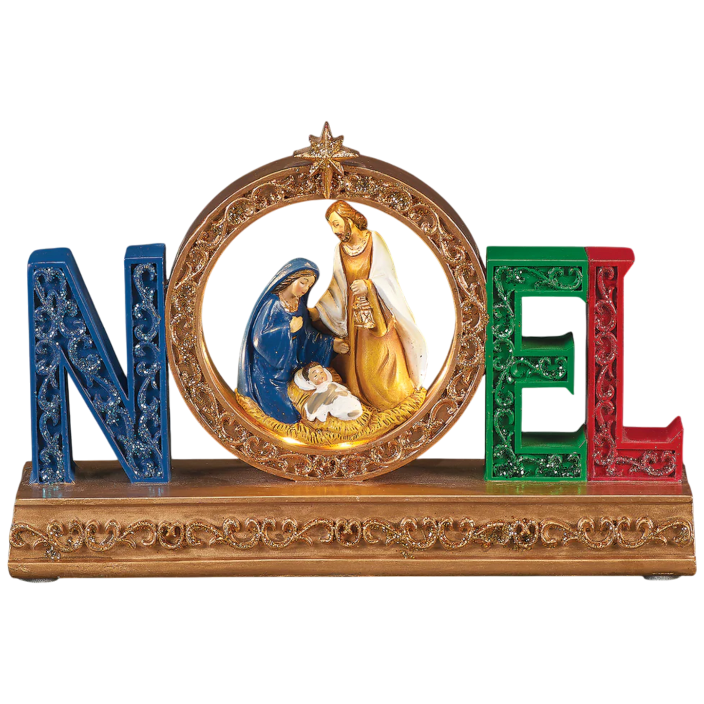 Lighted NOEL Tabletop Holy Family Nativity Scene