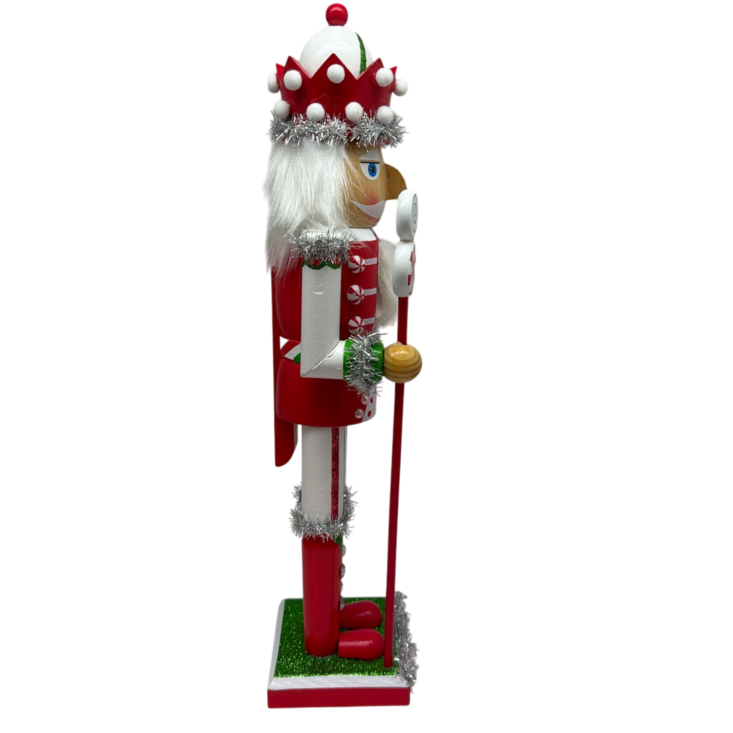 Red White and Green Nutcracker With Rounded Hat