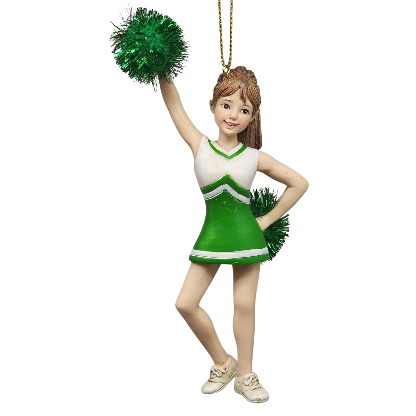 Pom-Pom Cheerleader Ornament - Green - 5.5 Inches