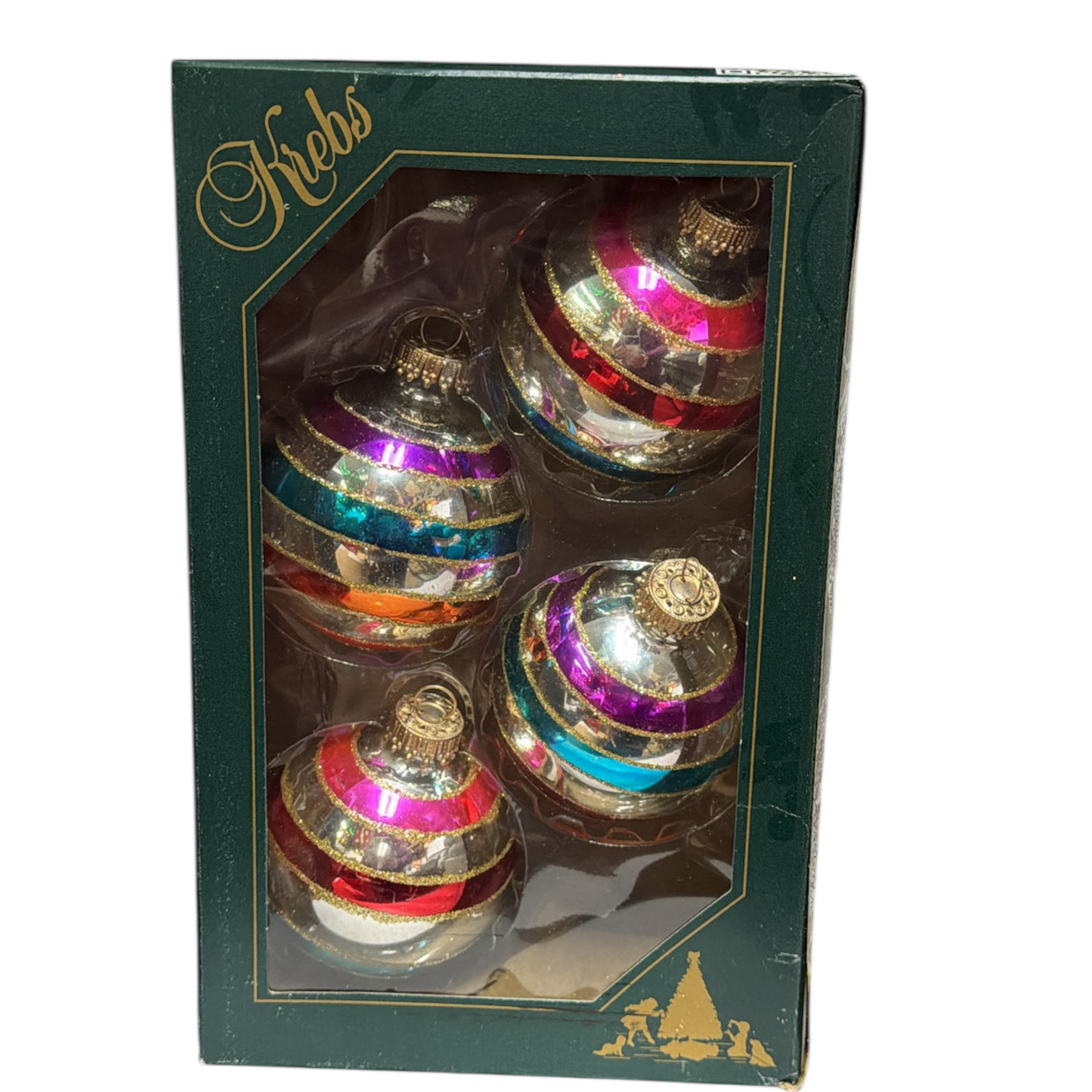 Krebs  Glass Ornament 4 pack - Retro Silver With Stirpes