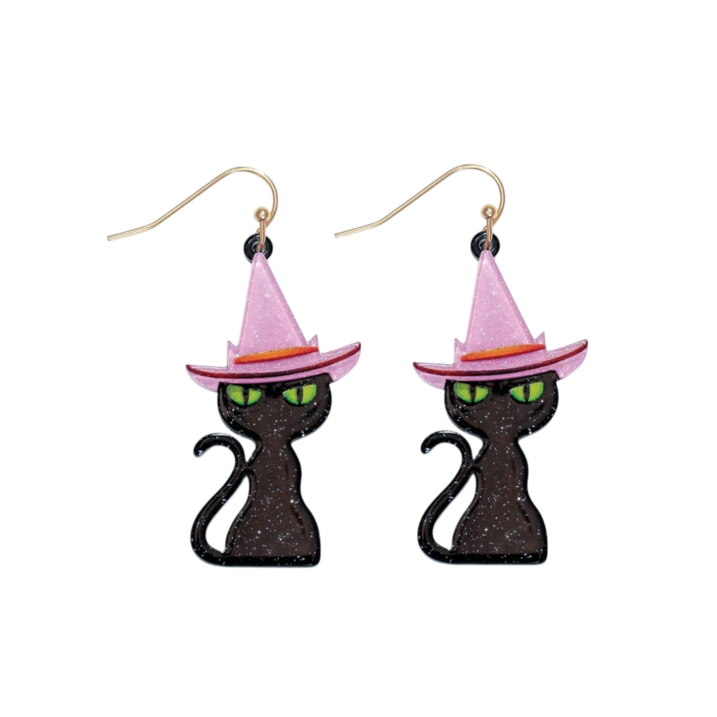 Purple Hat Black Cat Earrings