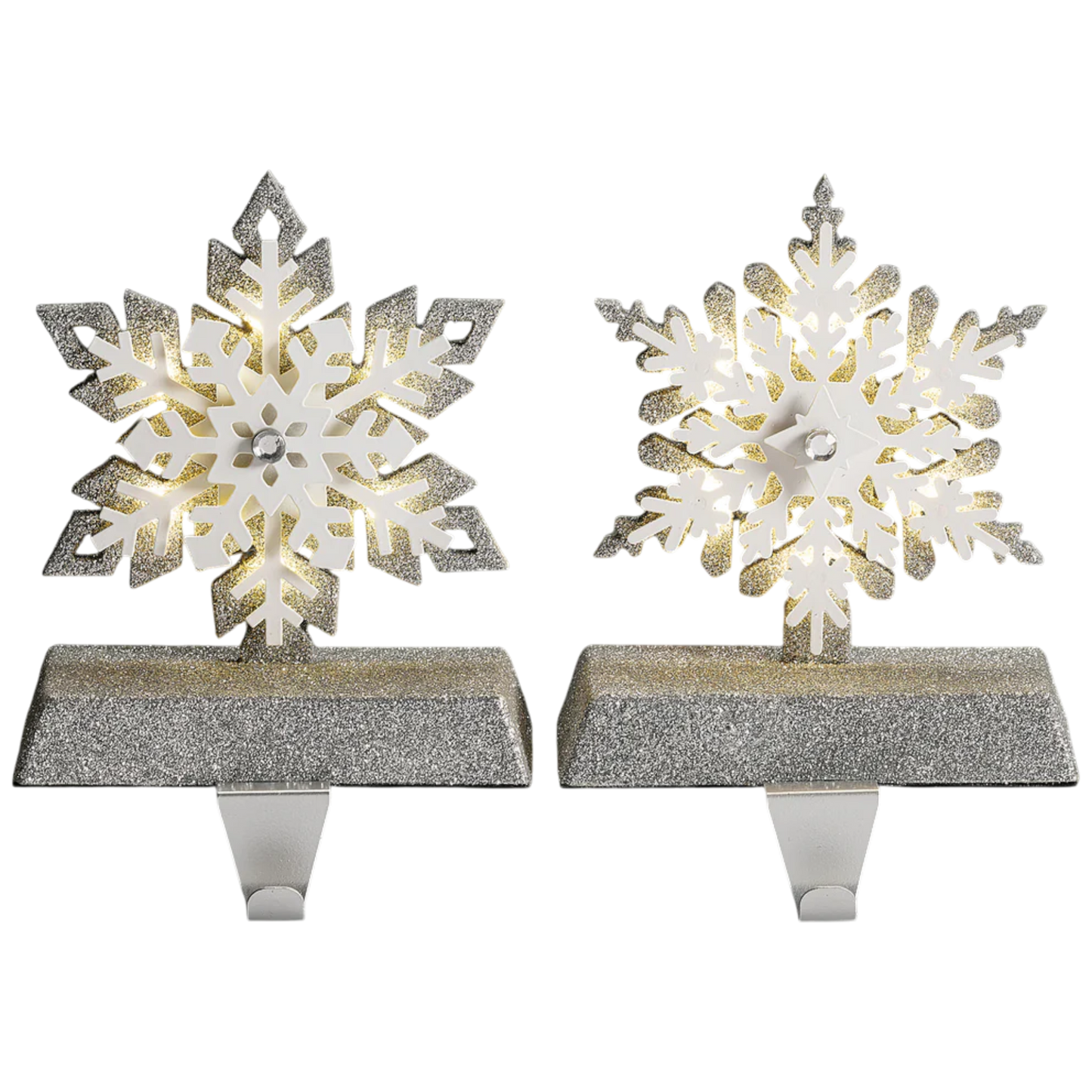 Lighted Snowflake Stocking Hanger - 2 Piece Set