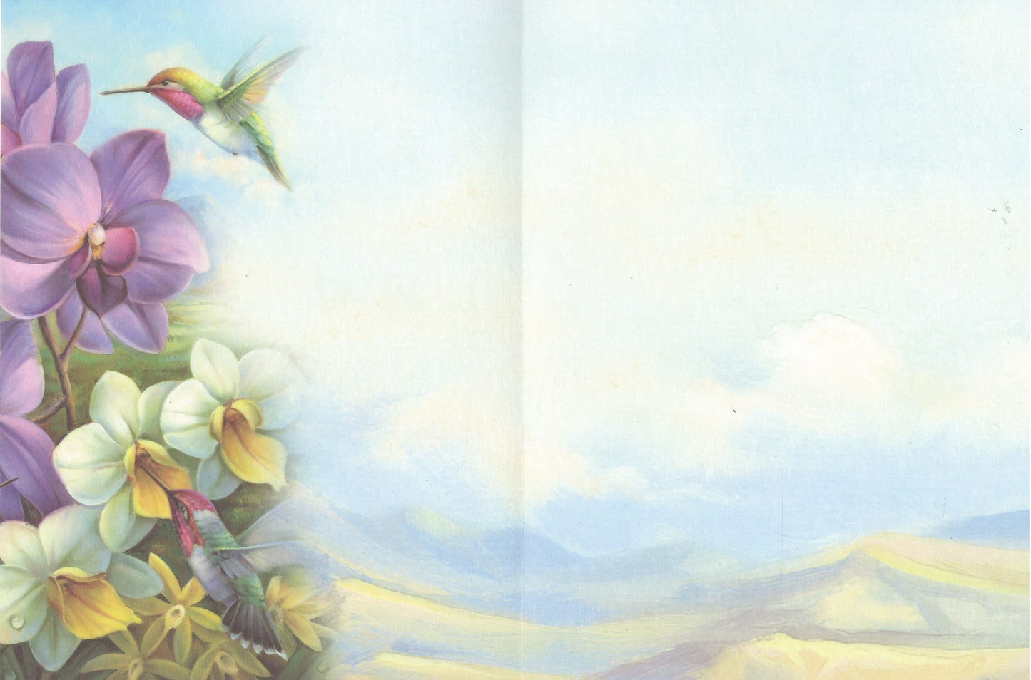 Orchids and Hummingbirds Greeting Card -  Blank Card