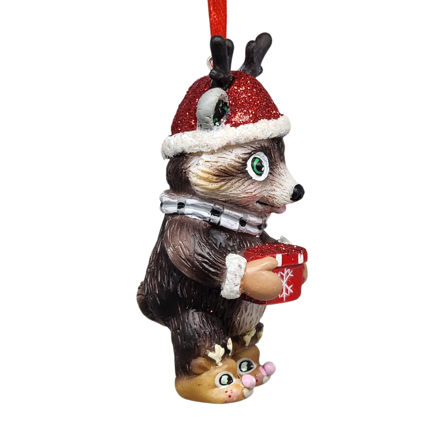 Adorable Christmas Raccoon Ornament - Approximately 4 Inches