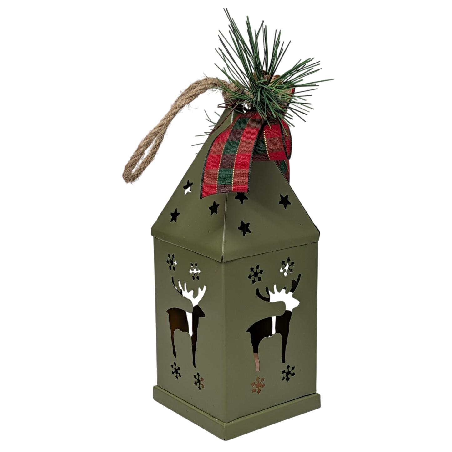Punched-Tin Lighted Lantern - Sage