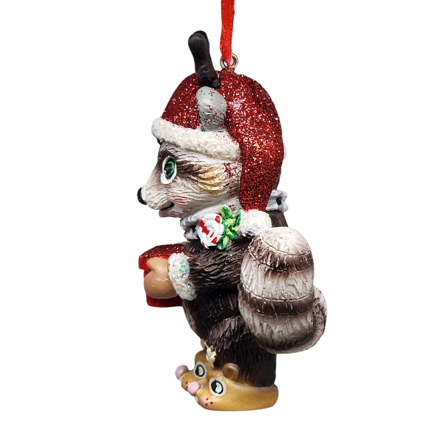 Adorable Christmas Raccoon Ornament - Approximately 4 Inches