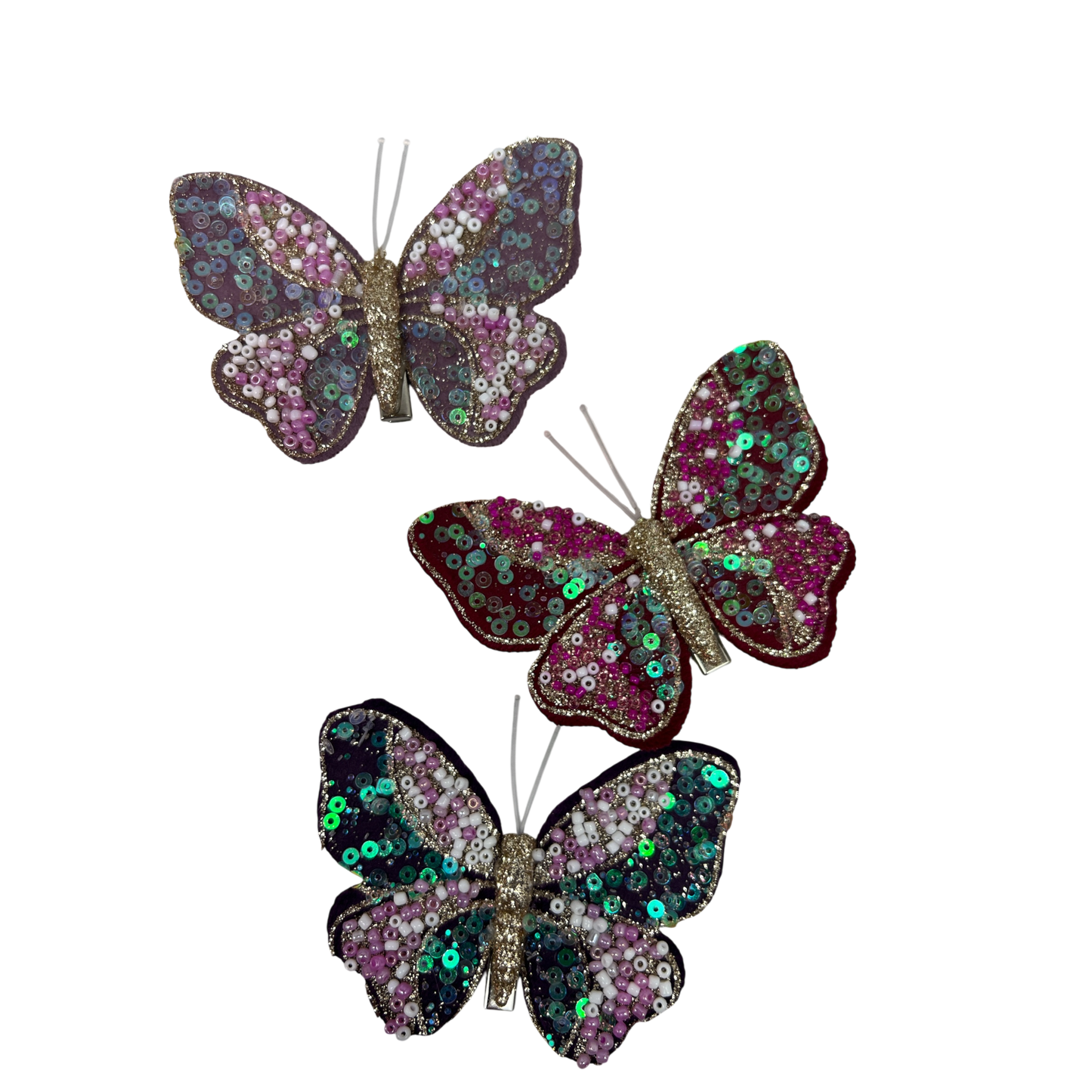 Sparkling Butterfly Clip-On Ornaments - Set of Three
