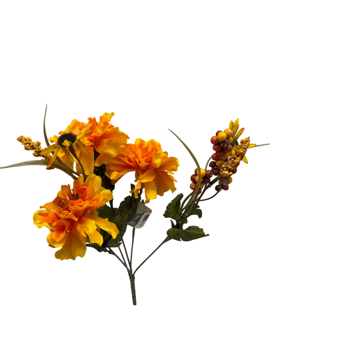 12 inch Faux Mixed Marigolds With Berries Bush