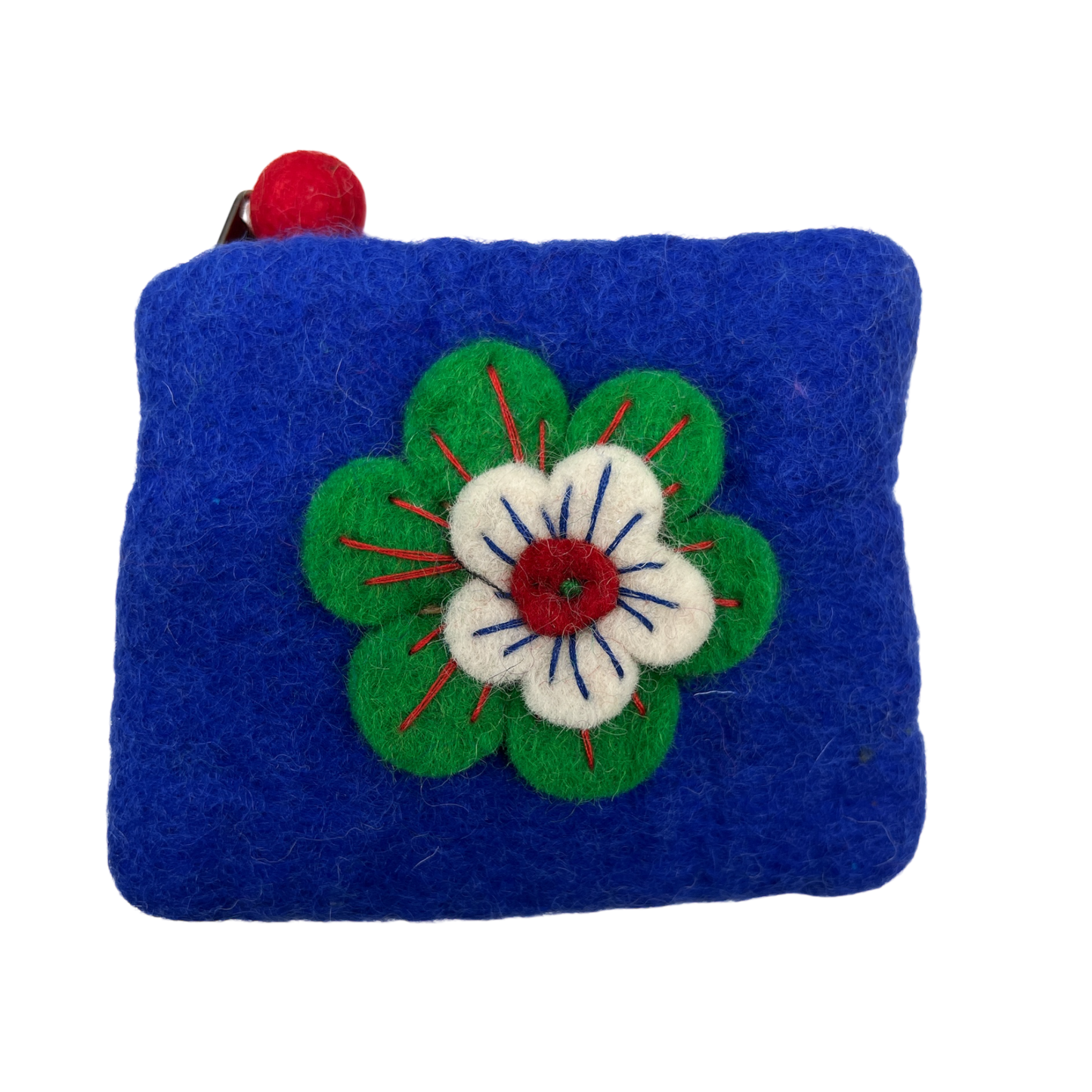Felt Wool  Perwinkle Coin Purse with Flower Applique