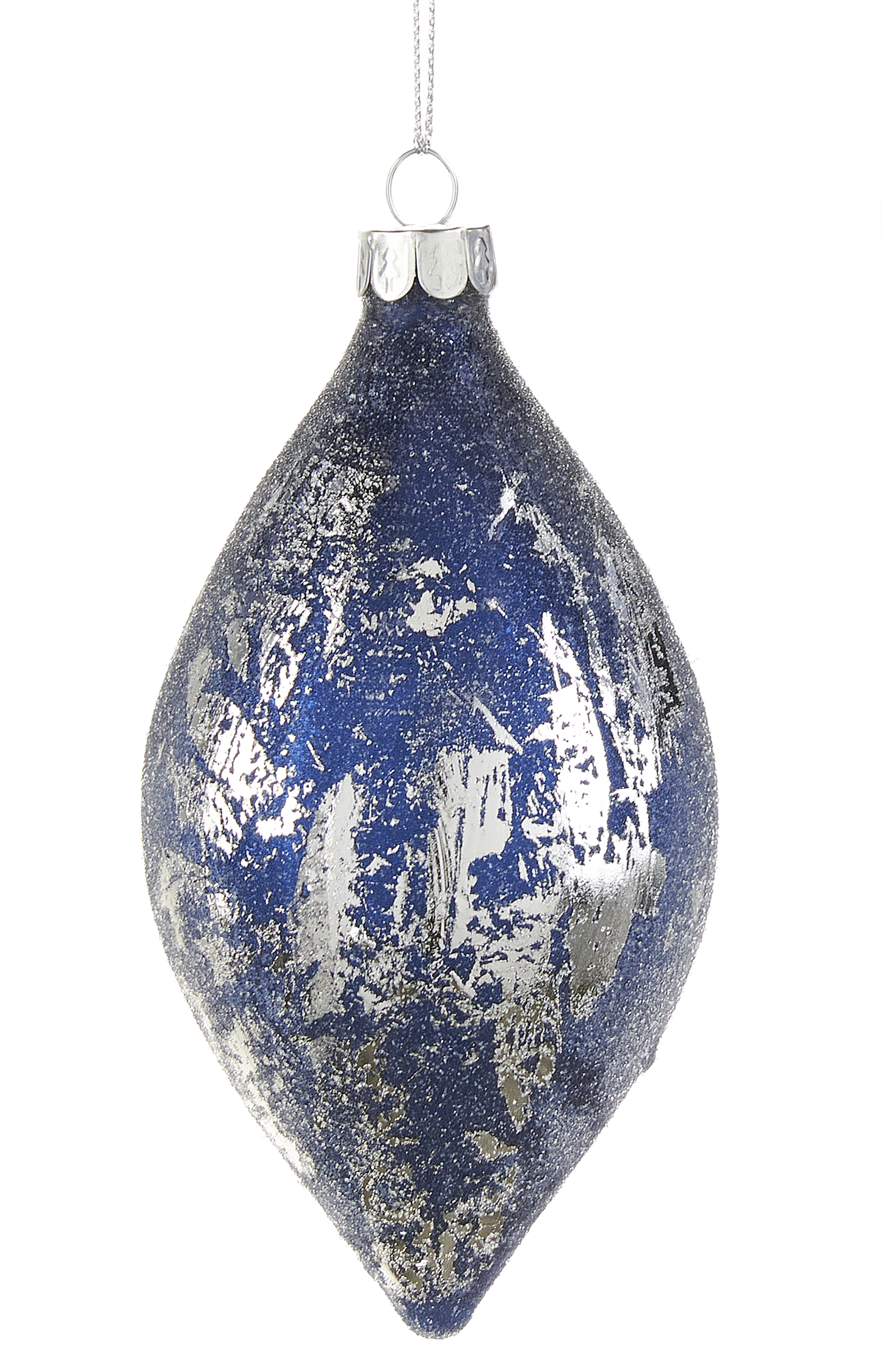 Silver and Blue Iced Glass Ornament -