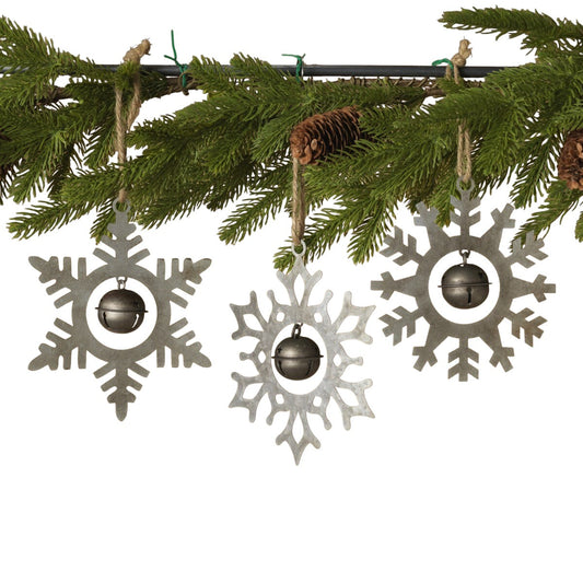 Rustic Snowflake Ornament with Sleigh Bell -