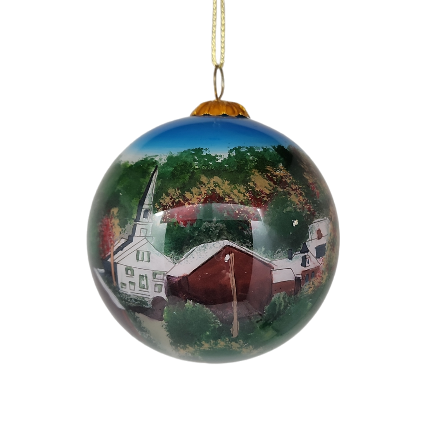 Hand Painted Glass Globe Ornament - Vermont Village
