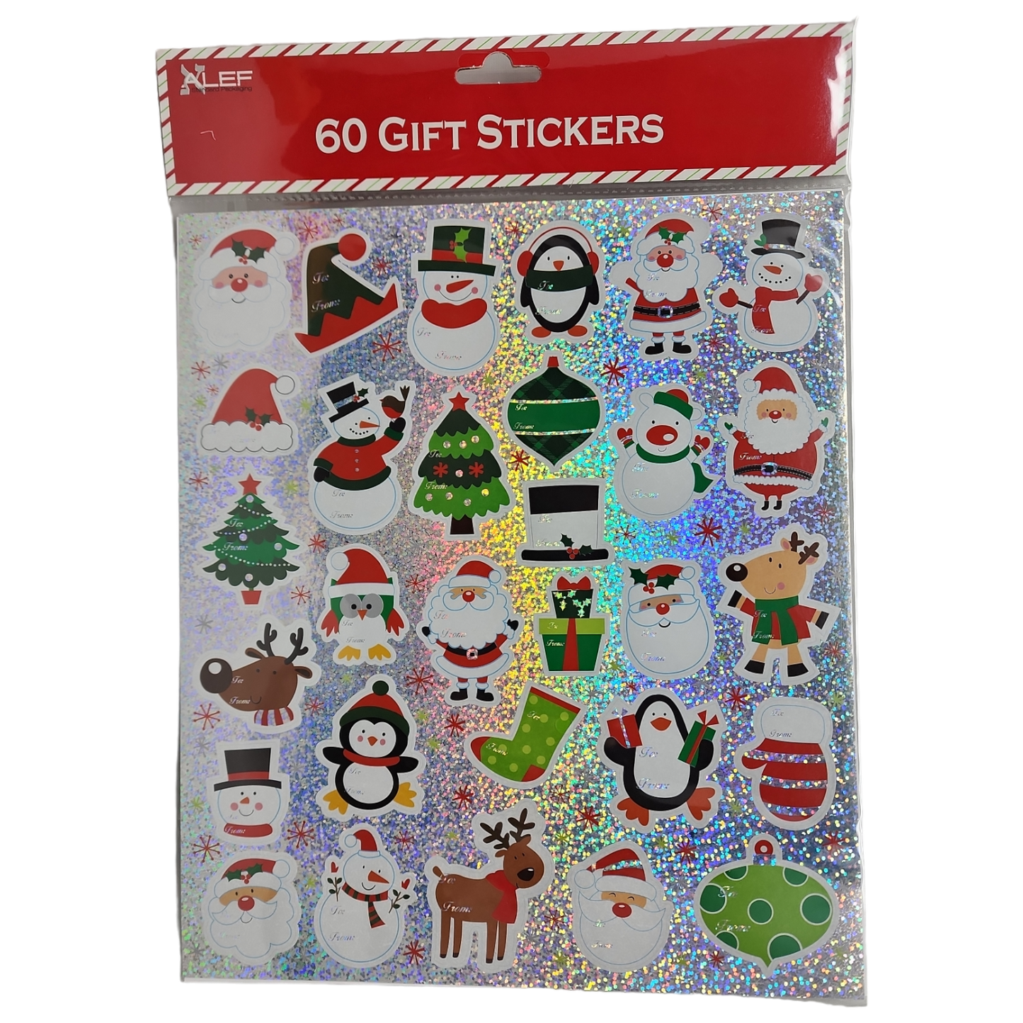 60 Count Peel and Stick Gift Tags -  Santa / Elf Hat / Snowman