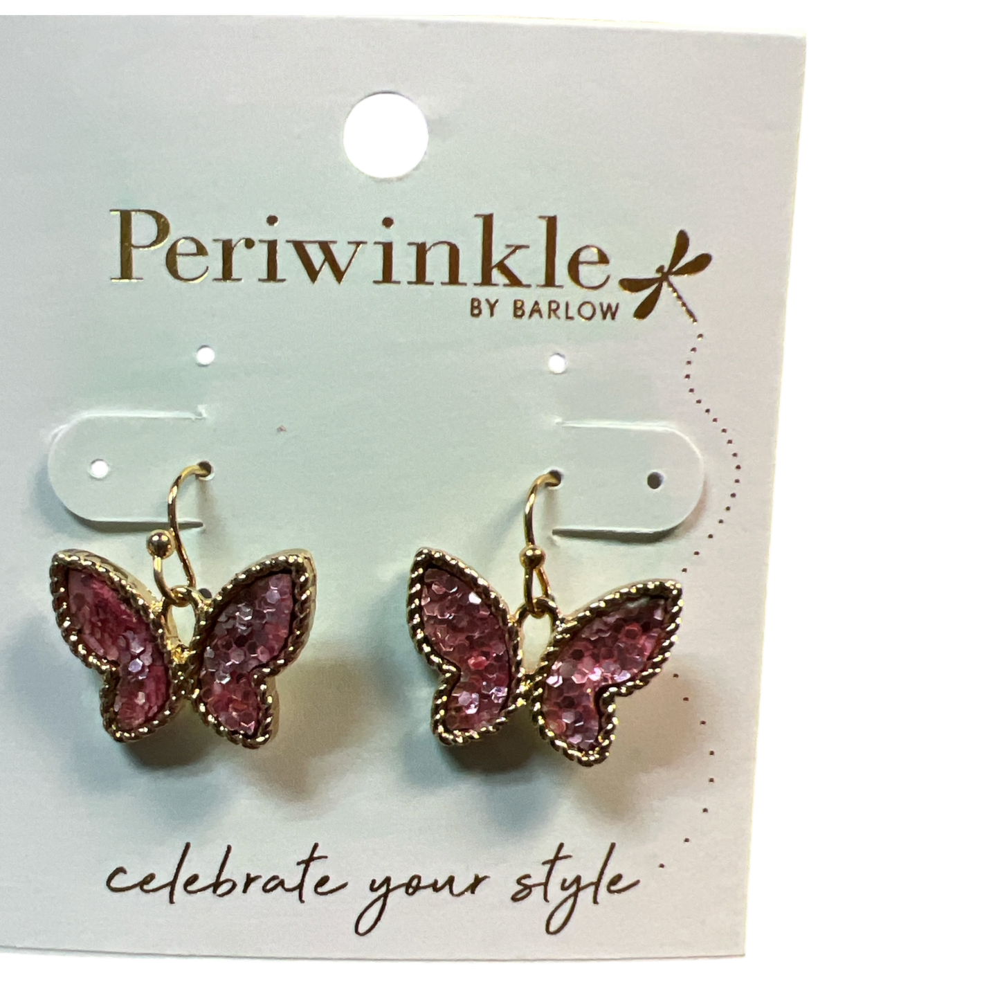 Butterfly Earrings – Pink Glitter with Gold Trim