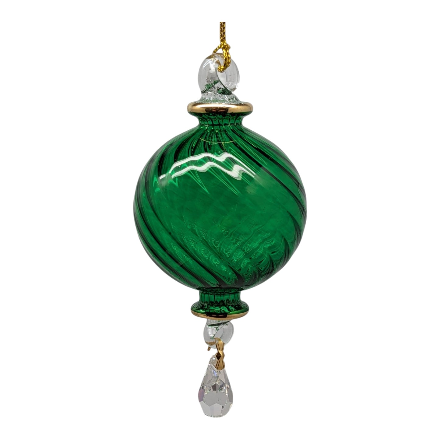 Ribbed Sphere Glass With Gold Accents - Green