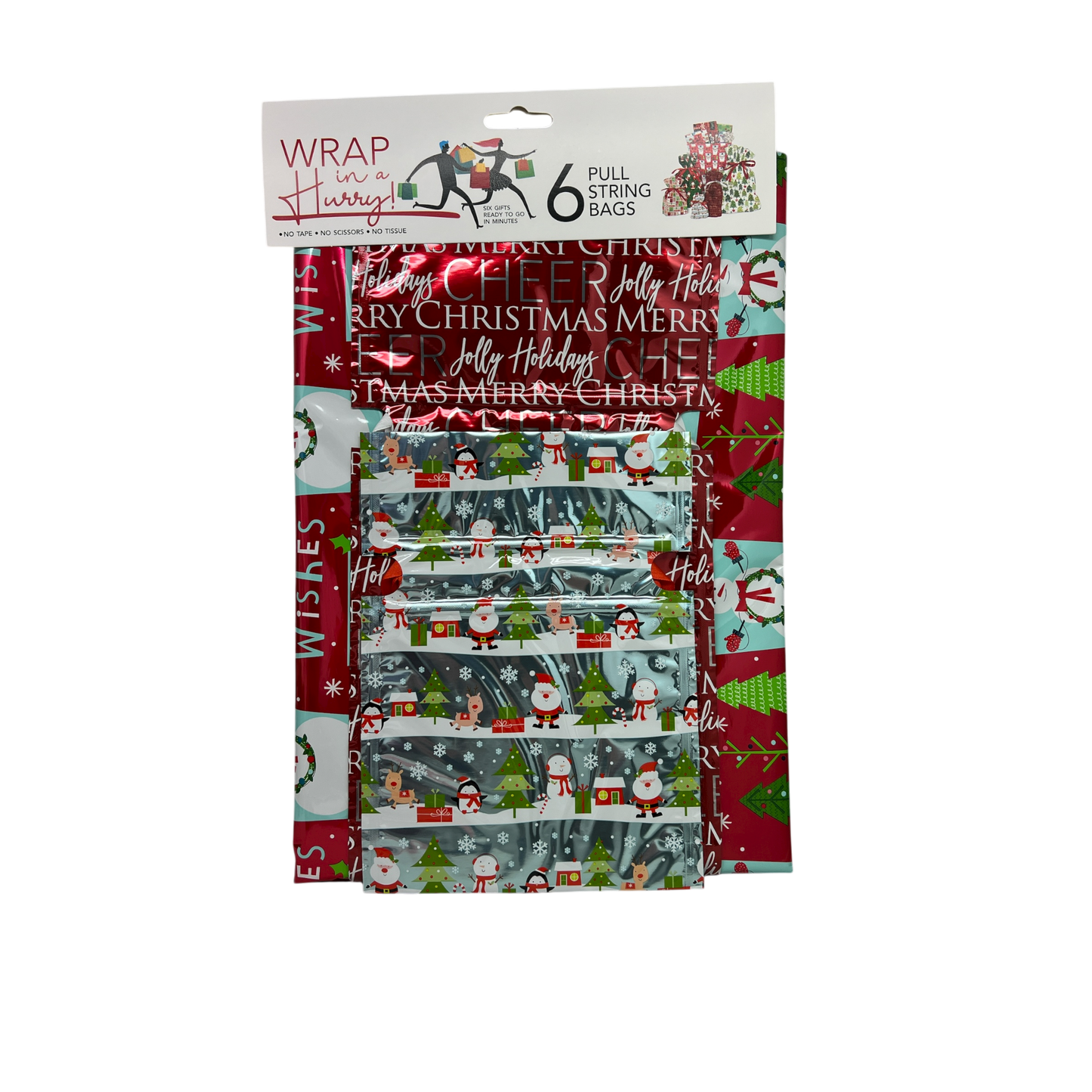 Wrap In A Hurry Pull String Gift Bag 6 piece Assortment - Style 2