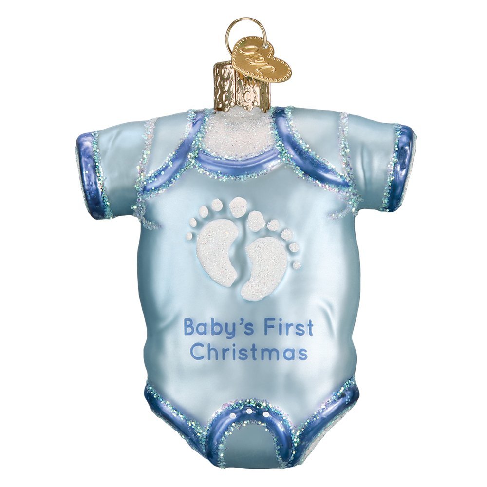 Babys First Christmas Blue Onesie Glass Ornament
