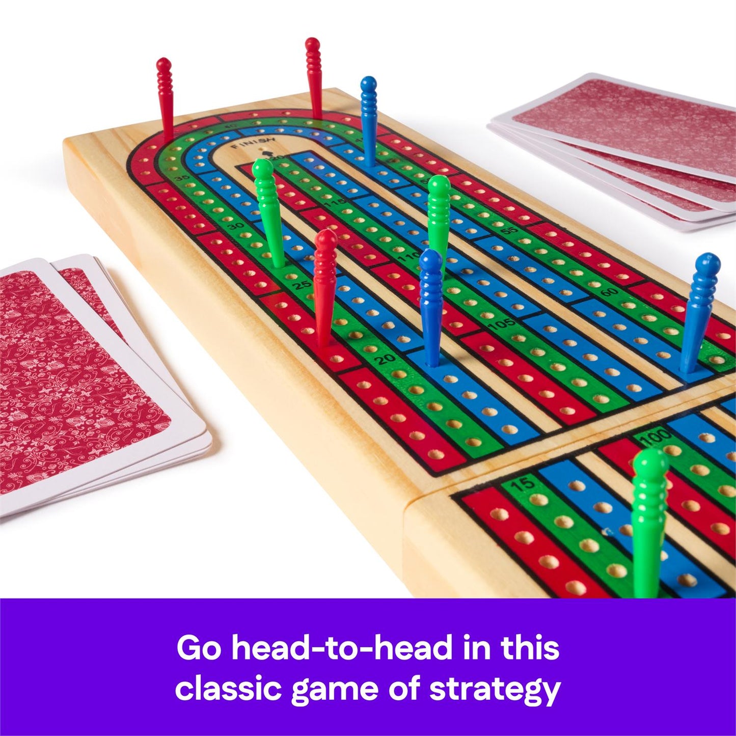 Classic Solid Wood Cribbage Board with Cards and Pegs