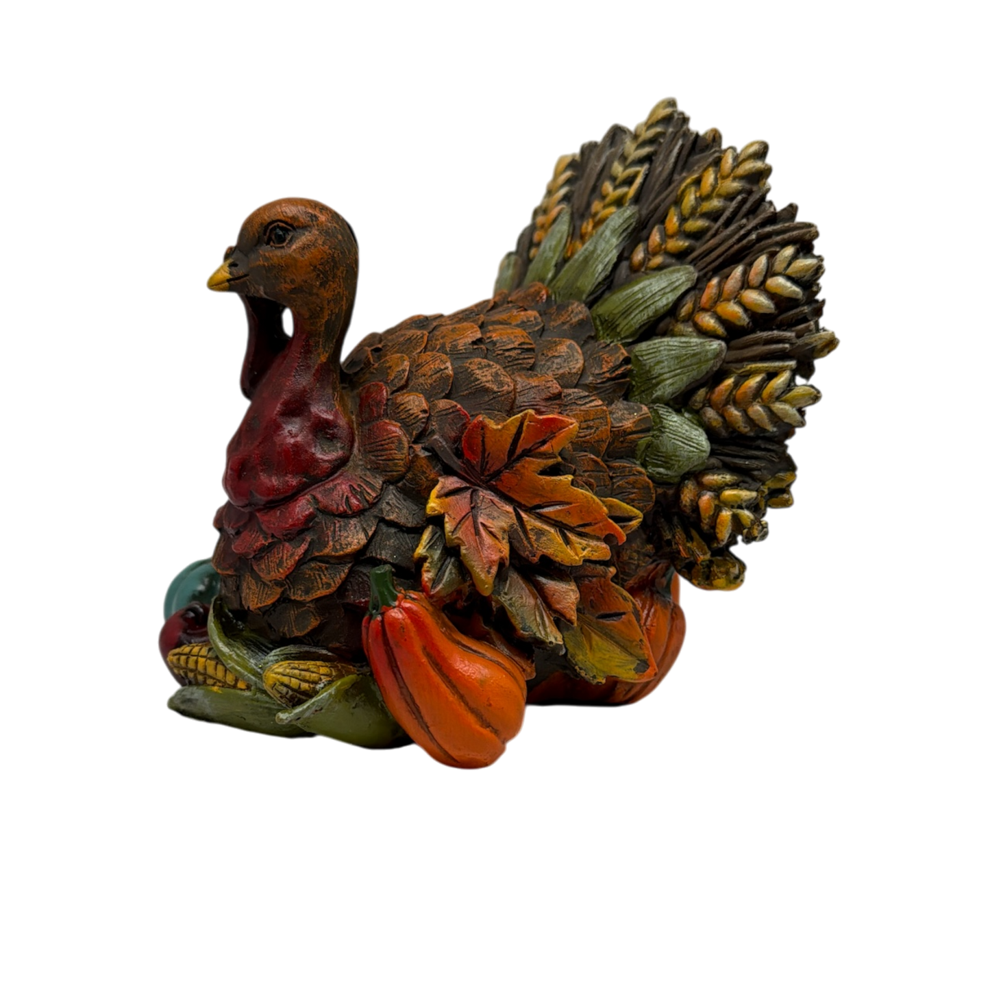 Resin Bountiful Harvest Turkey Figurine Looking Right