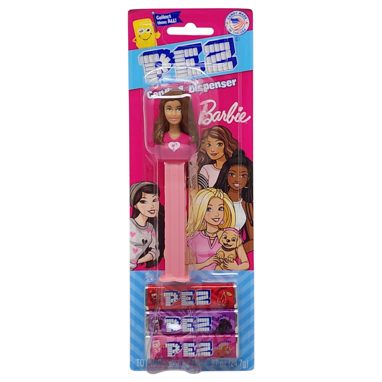 Pez Barbie Dispenser with 3 Candy rolls - Brown Hair Barbie