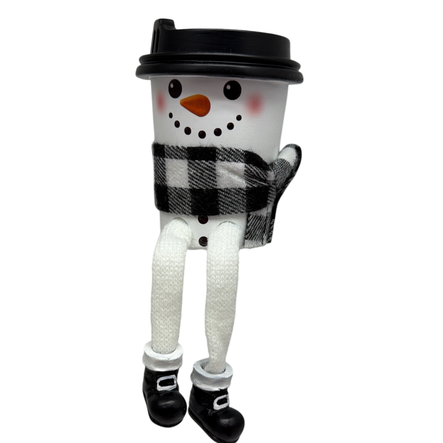 Cup of Cheer Snowmen  Shelfsitters  -Black and White Scarf