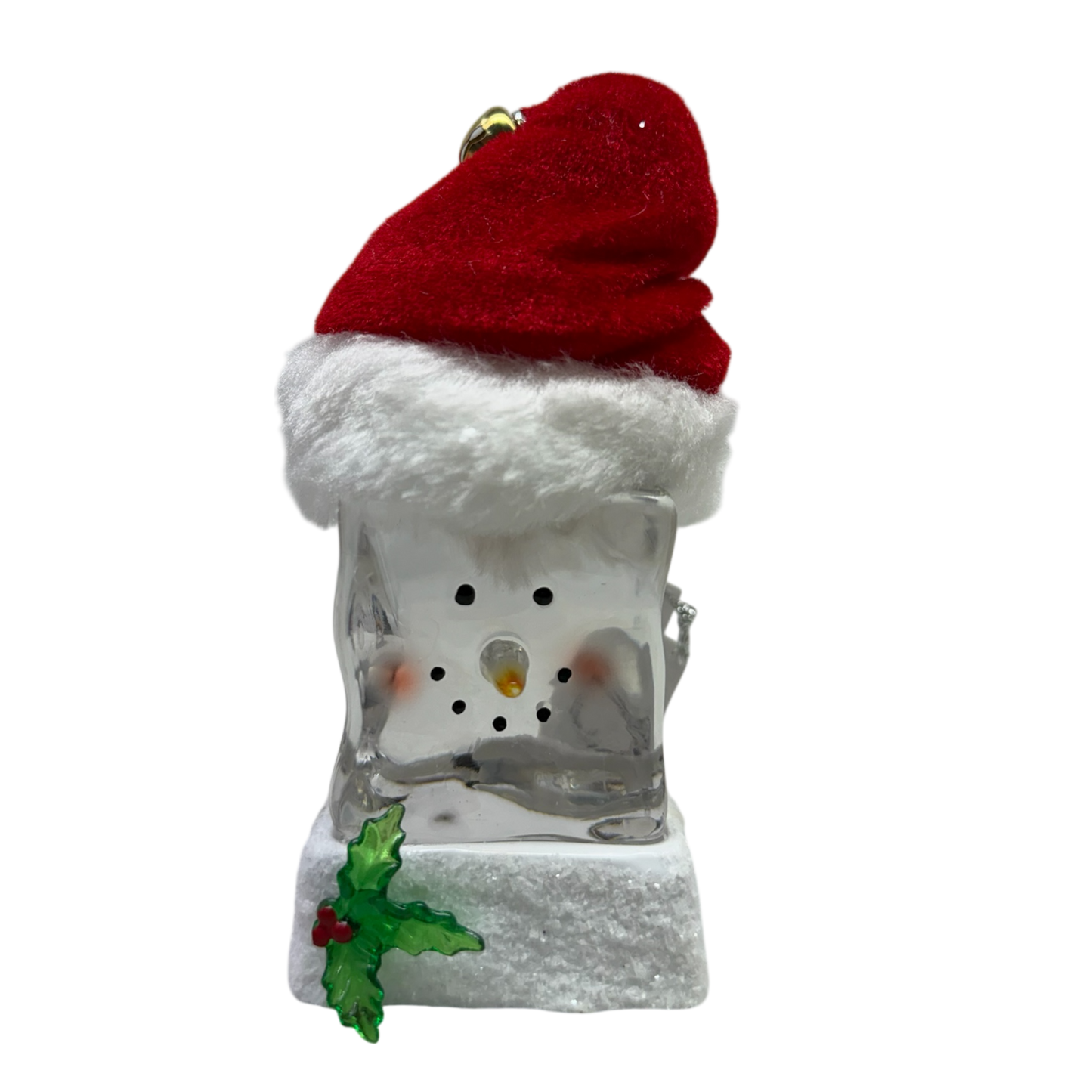 Lighted Snowman Cube with Santa Hat Ornament