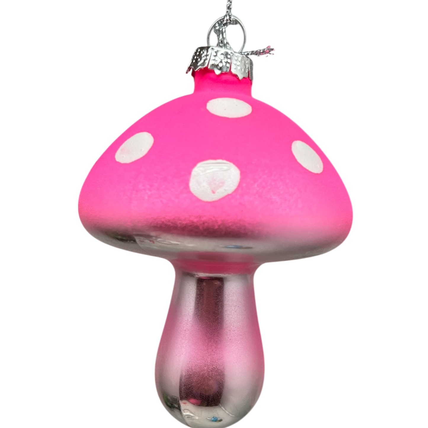 Pink Glow-In-The-Dark Glass Mushroom Ornament