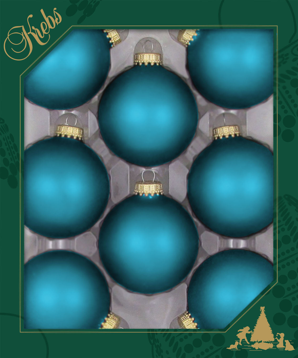 Christmas by Krebs 2-5/8" Balls - Gold Caps - Turquoise Bliss  8 Pack