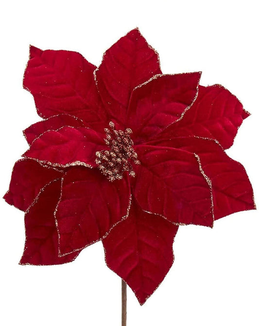 Ruby Red and Gold Poinsettia Pick - 14 Inches