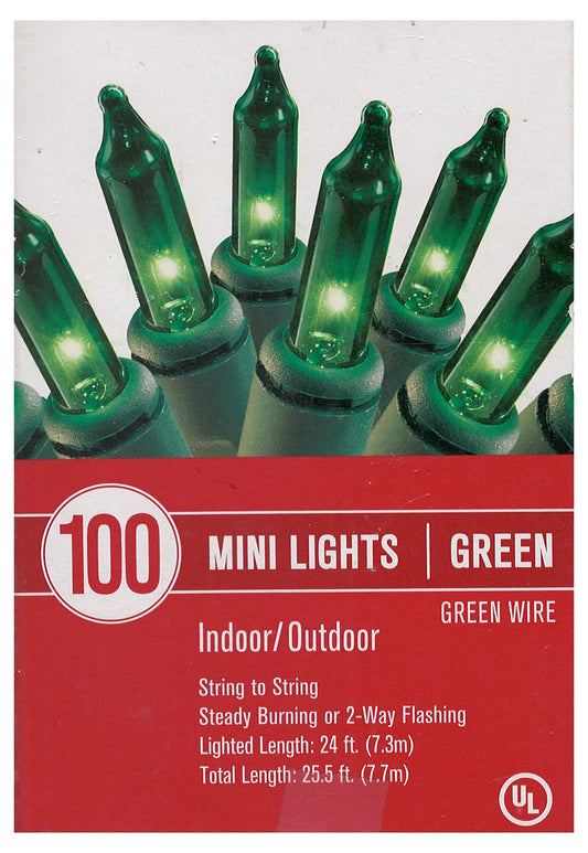 100 Indoor/Outdoor Incandescent String Light - Green - Green Wire